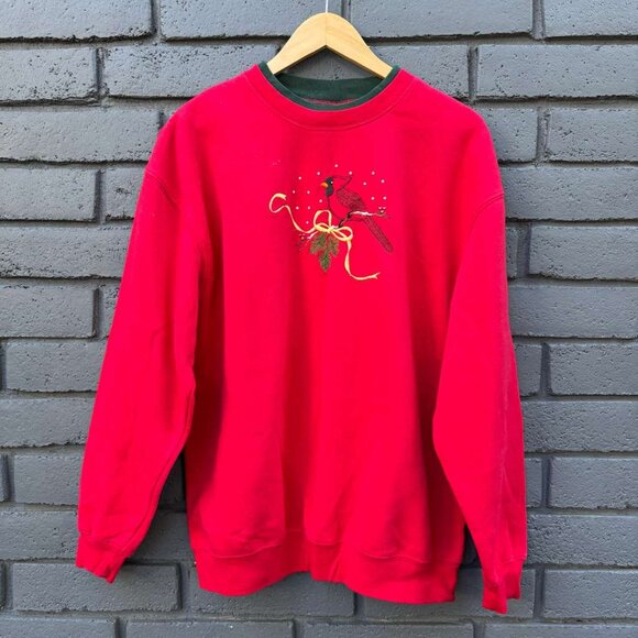 VTG M&C sportswear Ugly Sweater Christmas Holiday Granny Red Cardinal Bird L - Picture 1 of 10